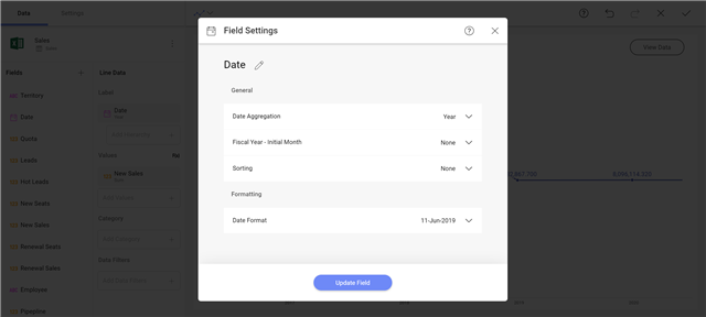 How to Create Your First Business Intelligence Dashboard with Reveal Click the Date field you dragged over to change the date aggregation from year to month