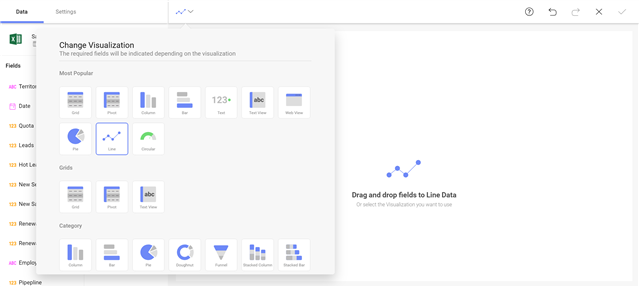 How to Create Your First Business Intelligence Dashboard with Reveal Select line chart from the visualization list in Reveal